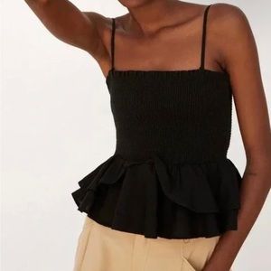 Zara Cropped Square Neck Peplum Ruffle Top
(Black-Small)